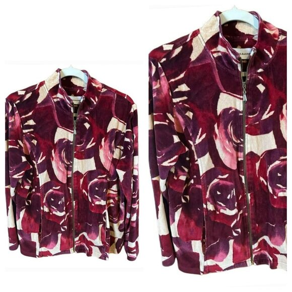 Alfred Dunner Ladies Abstract Pink Rose Soft Comfortable Zip Up Jacket SZ 12 - Picture 1 of 6